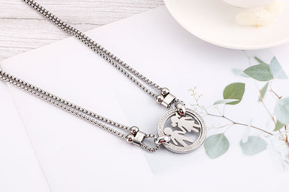 New Fashion Round Personality Titanium Steel Diamond Double-layer Necklace Wholesale