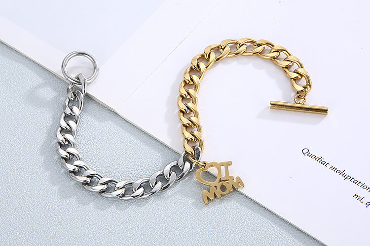 European And American Fashion Stainless Steel Hollow Heart-shaped Mom Letter Ot Buckle Jewelry Set