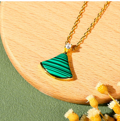 Casual Simple Style Sector Alloy Copper Plating Inlay Malachite Zircon 24k Gold Plated Women's Pendant Necklace