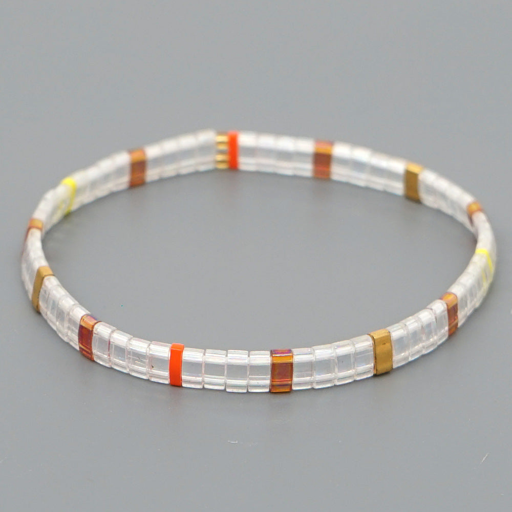 Fashion Bohemian Transparent White Glass Beads Hand-beaded Stacked Set Bracelet