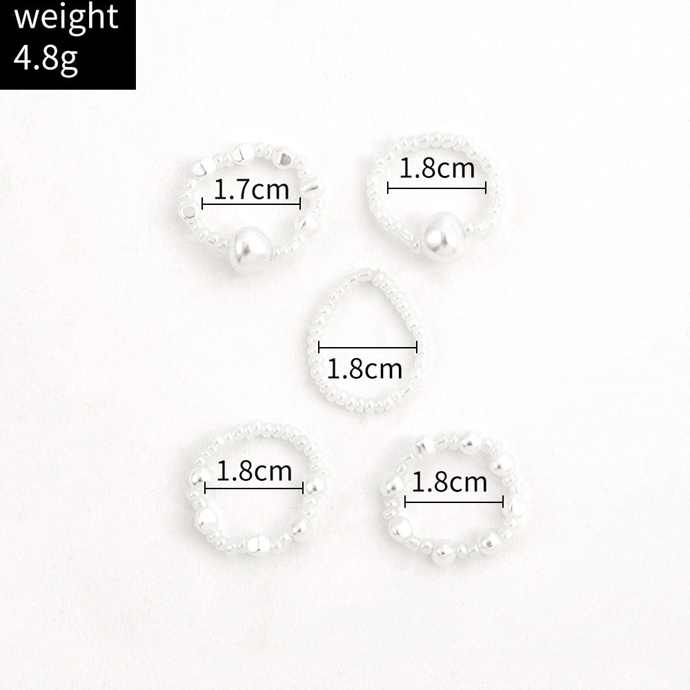 Wholesale Simple Pearl Beads Ring Five-piece Set Gooddiy
