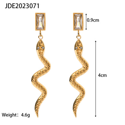 Retro Snake Stainless Steel Inlaid Zircon Drop Earrings 1 Pair