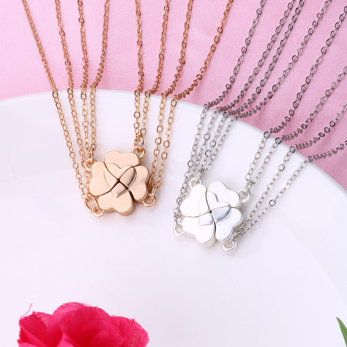 Simple Style Four Leaf Clover Heart Shape Alloy Plating Unisex Pendant Necklace