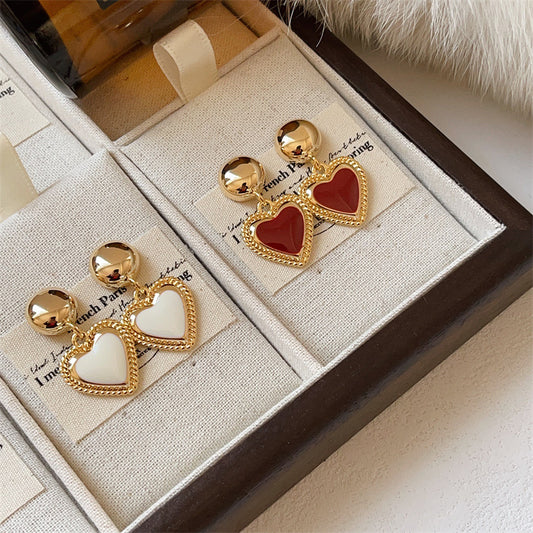 1 Pair Elegant Heart Shape Enamel Copper Drop Earrings