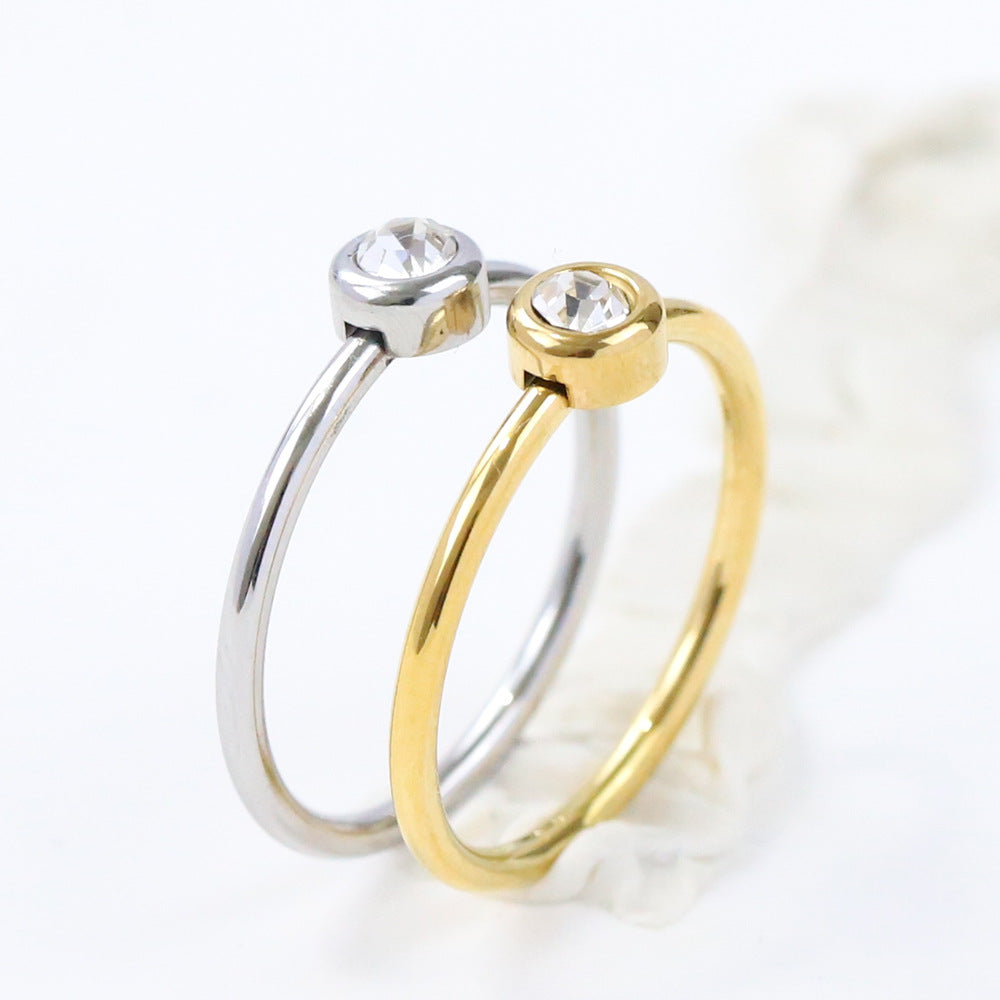 Simple Style Geometric Titanium Steel Plating Zircon Rings 1 Piece