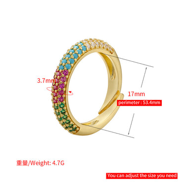 Simple Fashion Micro-inlaid  Multi-color Zircon Adjustable Copper Ring Wholesale Gooddiy