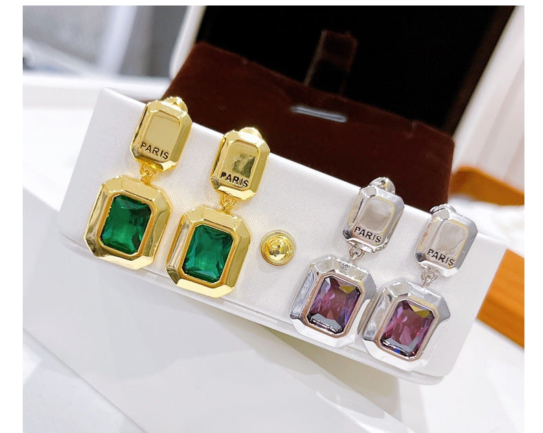 Casual Square Alloy Plating Inlay Artificial Gemstones Women's Ear Studs