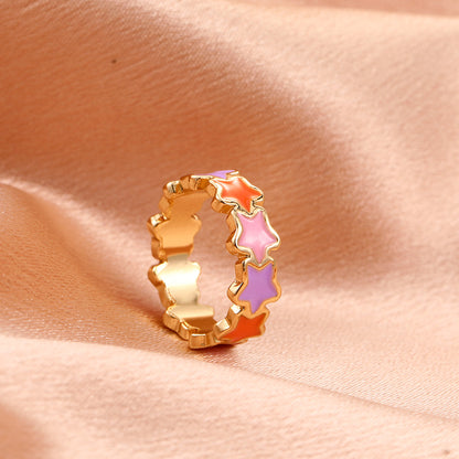 Fashion New Five-pointed Star Colored Dripping Oil Ring Wholesale Gooddiy