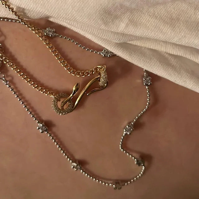 Titanium Steel Copper Hip-Hop Devil's Eye Snake Plating Pendant Necklace