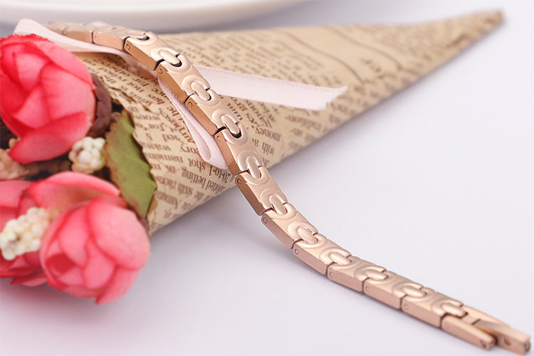 Personality Fashion Rose Gold Inlaid Metal Stone Titanium Steel Bracelet