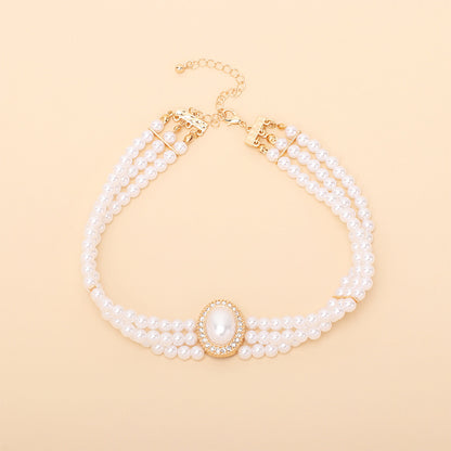 Retro Geometric Oval Pearl Multilayer Necklace