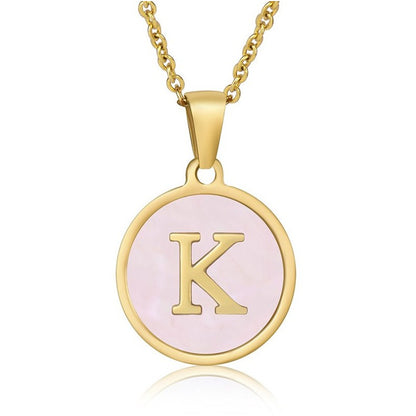 Fashion Round Letter Titanium Steel Pendant Necklace