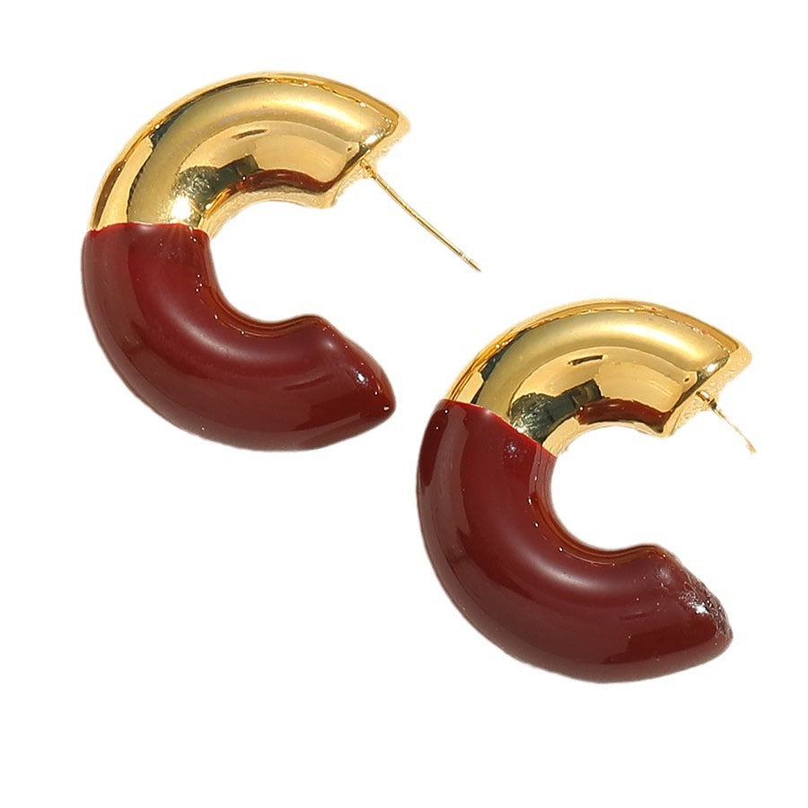 popular eggshell design polished real gold electroplated earring earrings Independent station new C-shaped drip oil earrings