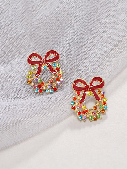 Fashion Wreath Alloy Enamel Plating Inlay Rhinestones Women's Ear Studs 1 Pair