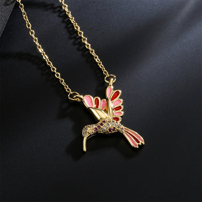 European And American New Drop Oil Bird Pendant Copper Plated Real Gold Necklace