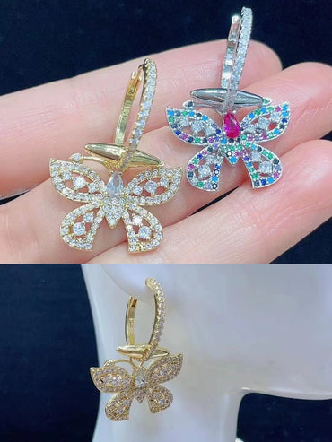 Fashion Butterfly Copper Plating Zircon Dangling Earrings 1 Pair