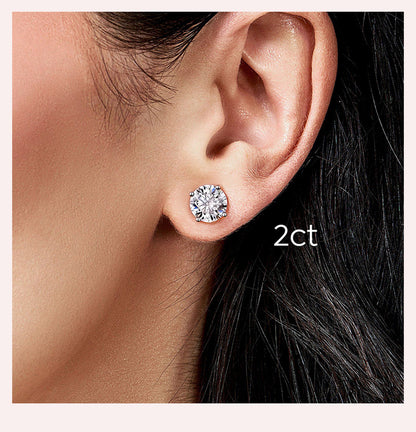 Shiny Geometric Sterling Silver Gra Inlay Moissanite Ear Studs