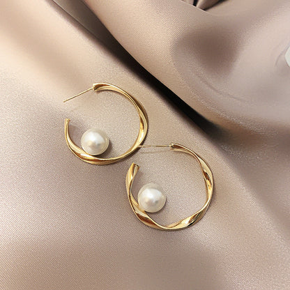 1 Pair Elegant C Shape Diamond Alloy Earrings