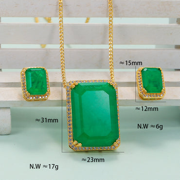 Retro Square Copper Inlay Zircon Women's Earrings Necklace