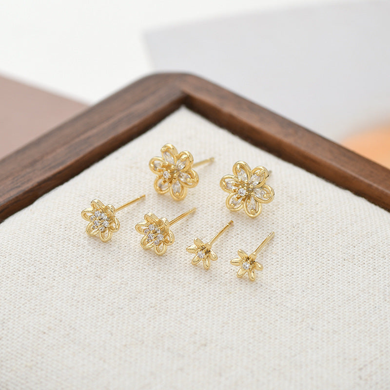 1 Set Sweet Flower Plating Inlay Copper Zircon Ear Studs