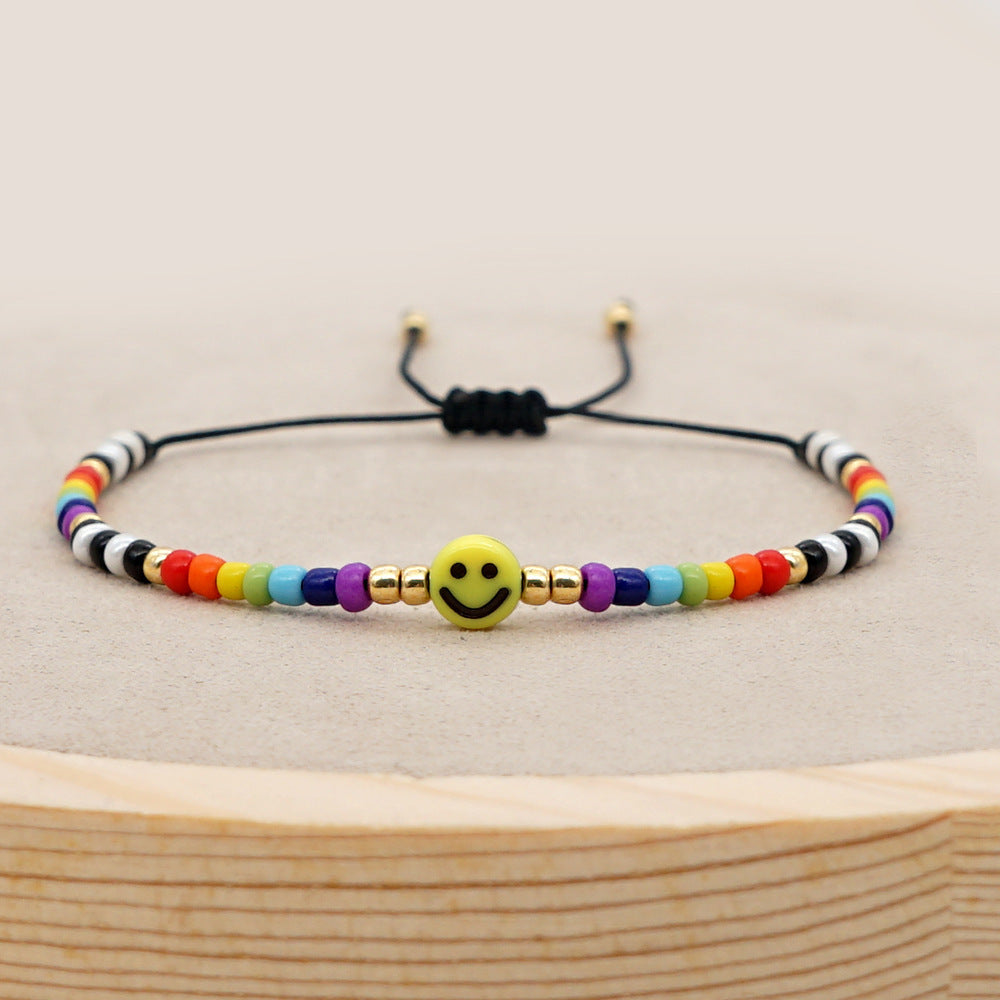 1 Piece Bohemian Multicolor Smiley Face Beaded Glass Rope Tassel Women's Bracelets