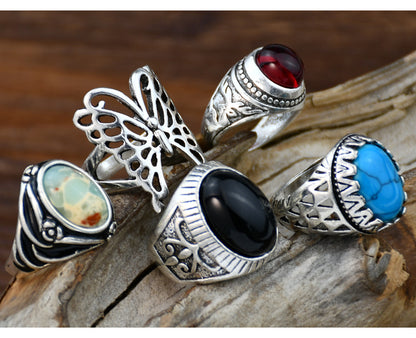 Retro Ethnic Style Oval Butterfly Alloy Plating Inlay Resin Women's Rings