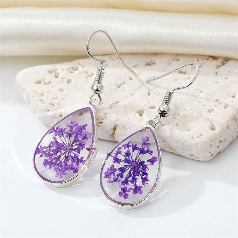 Ornament Bohemian Transparent Resin Dried Flower Earrings Creative Europe And America Cross Border Drop Shape Preserved Fresh Flower