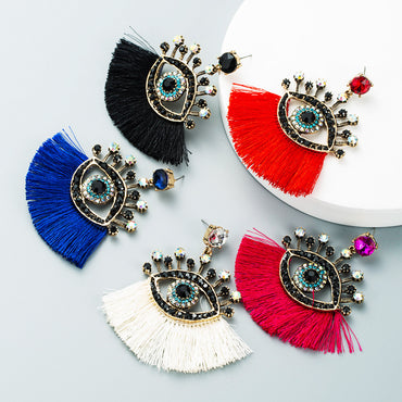 European And American Exaggerated Turkish Blue Eyes Tassel Earrings Fashionable Personalized Fan-shaped Devil Eyes Ins Earrings