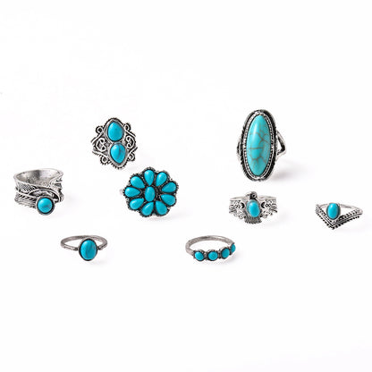 Exaggerated Ethnic Style Cool Style Leaf Round Snake Alloy Plating Inlay Turquoise Women's Rings