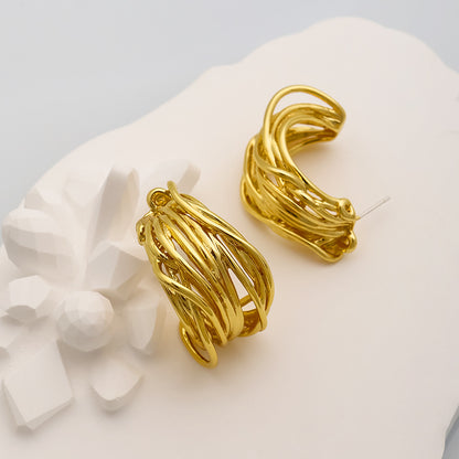 1 Pair Ins Style Simple Style C Shape Lines Plating Copper Ear Studs
