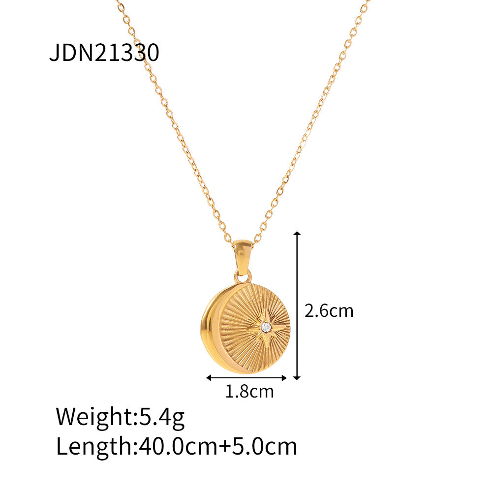 Fashion Star Stainless Steel Gold Plated Artificial Diamond Pendant Necklace