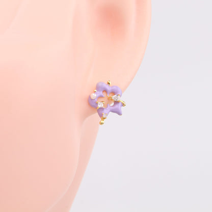 1 Pair Fairy Style Sweet Flower Enamel Plating Inlay Sterling Silver Zircon White Gold Plated Gold Plated Ear Studs