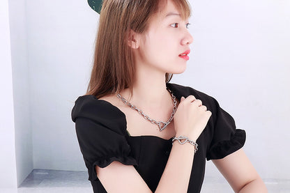 Personality Metal Heart-shaped Titanium Necklace Set Wholesale Gooddiy