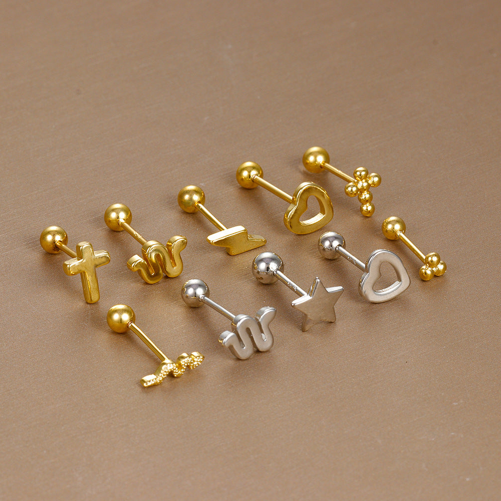 1 Piece Punk Cross Snake Plating Copper Ear Studs