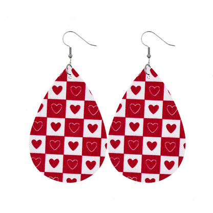 1 Pair Elegant Lady Water Droplets Heart Shape Pu Leather Drop Earrings