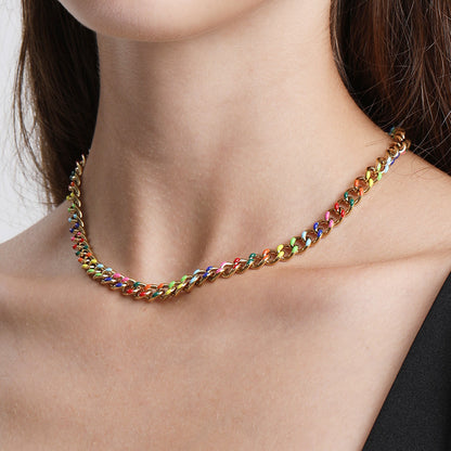 Casual Hip-hop Multicolor Titanium Steel Enamel Plating Necklace