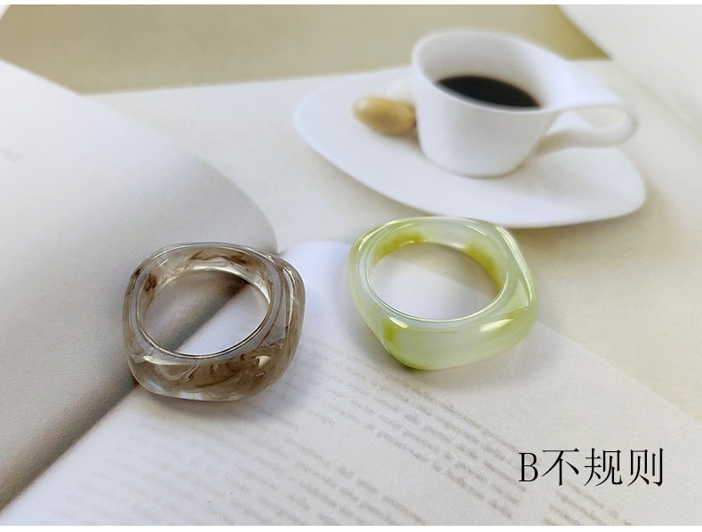 European And American Color Resin Cold Wind Ring Transparent Color Ring Acrylic