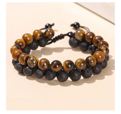 Casual Simple Style Geometric Volcanic Rock Tiger Eye Braid Bracelets