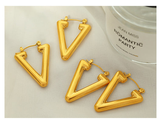 1 Pair Simple Style Triangle Plating Titanium Steel Earrings
