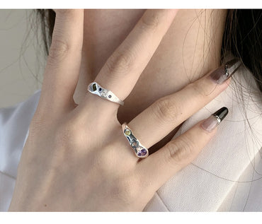 Artistic Rectangle Sterling Silver Plating Inlay Zircon Open Rings