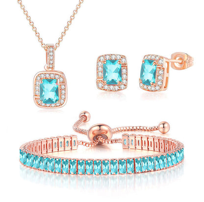 Fashion Square Copper Inlay Zircon Bracelets Earrings Necklace