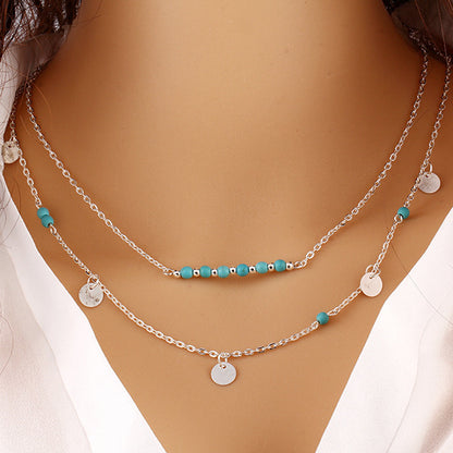 European And American Turquoise Clavicle Chain Double Alloy Necklace