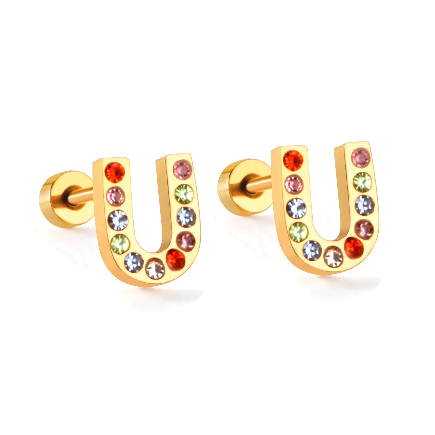 Fashion Letter Stainless Steel Inlay Zircon Ear Studs 1 Pair