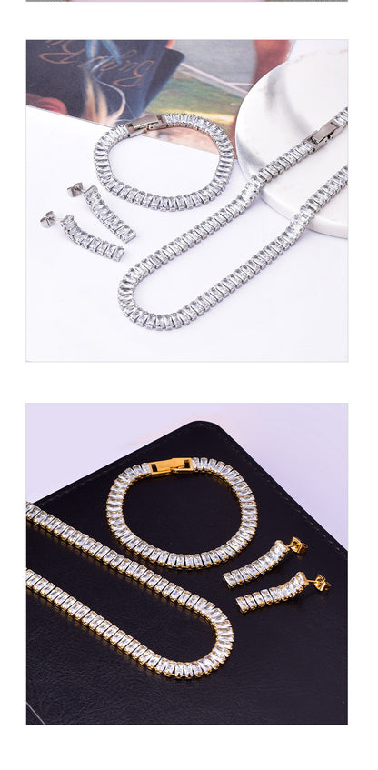 Wholesale Elegant Square Titanium Steel Plating Inlay Zircon Jewelry Set