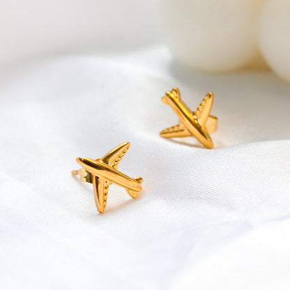 1 Pair Simple Style Airplane Titanium Steel Plating Gold Plated Ear Studs