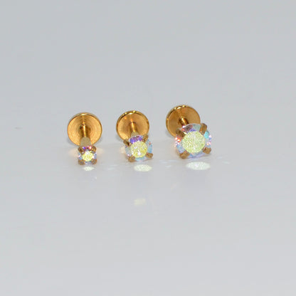 Fashion Geometric Stainless Steel Inlay Zircon Women's Lip Stud Ear Studs 1 Piece