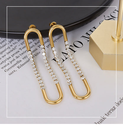 Fashion Temperament Geometric U-shaped Zircon Titanium Steel Earrings