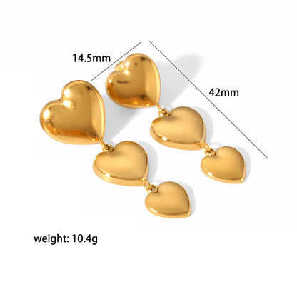 1 Pair Simple Style Heart Shape Plating Stainless Steel Drop Earrings Ear Studs