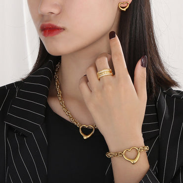 Fashion Heart Shape Titanium Steel Plating Hollow Out Bracelets Earrings Necklace