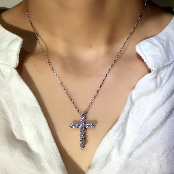 Ethnic Style Cross Copper Plating Inlay Zircon White Gold Plated Charms Pendant Necklace